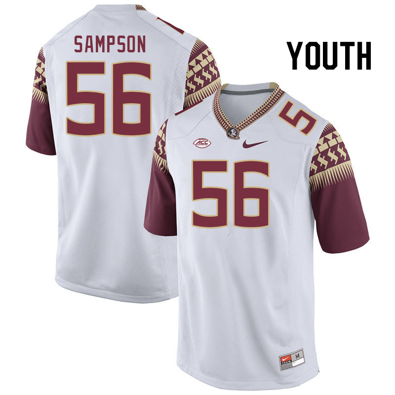 Youth #56 KJ Sampson Florida State Seminoles College Football Jerseys Stitched Sale-White - Click Image to Close